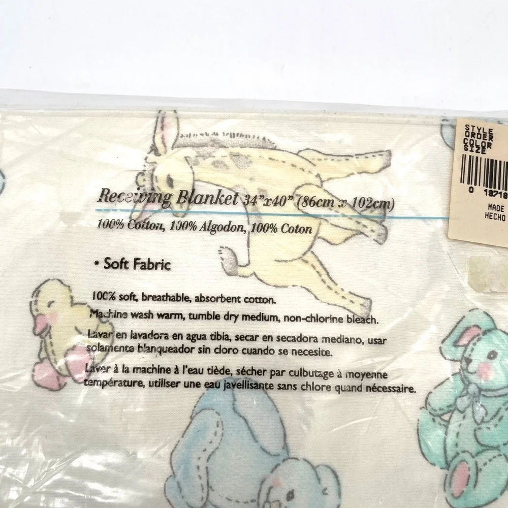 Carters Receiving Blanket Cotton Kids OS White NWT Vintage Animal Print 026-462